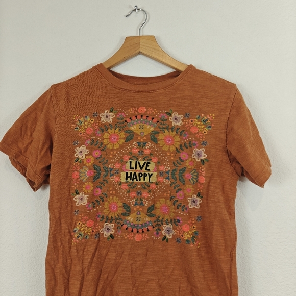 Natural Life Boyfriend Tee Shirt In Orange Boho "Live Happy" Size XS Women's - Picture 7 of 11